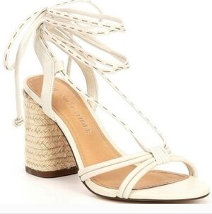 Gibson Latimer Tasha Sheep Leather Cream Ankle Wrap Jute Block Heel Sandal